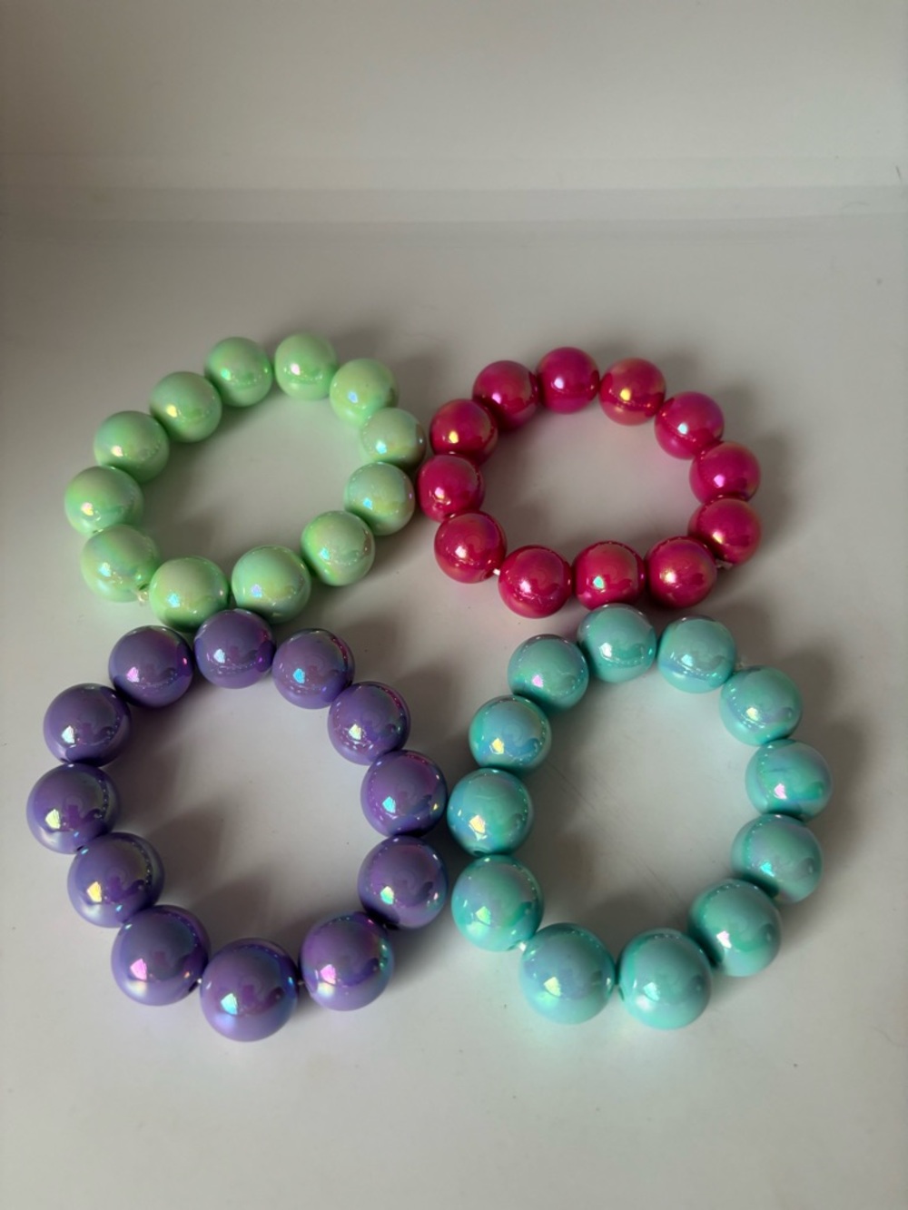 Iridescent Chunky Bead Stretch Bracelets - Mint, Hot Pink, Lavender, Aqua